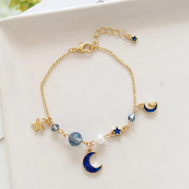 Japan Korea Stern Mond Armband Für Frauen Mädchen Mode Rosa Kristall Perle Kette Armband Großhandel Designer Schmuck Party Geschenk