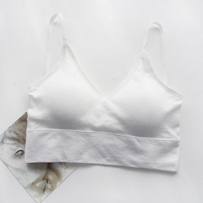 Frauen Tank Top Bralette Baumwolle Unterwäsche nahtlose Rohr Crop Top weiblich rückenfrei Dessous feste Farbe Camisole abnehmbar gepolstert