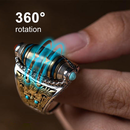 Klassiek Ontwerp Geometrische Blauw-Gele Verstelbare Draaibare Ring